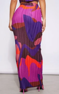 Sale PrettyLittleThing Print Plisse Maxi Skirt Pink