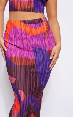 Sale PrettyLittleThing Print Plisse Maxi Skirt Pink