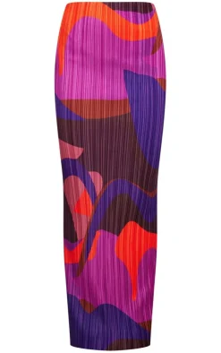 Sale PrettyLittleThing Print Plisse Maxi Skirt Pink