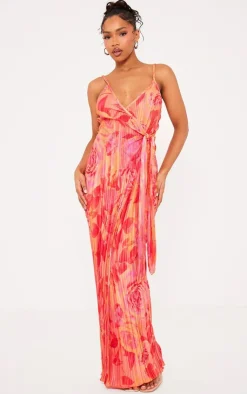 Print Plisse Wrap Tie Maxi Dress-PrettyLittleThing Sale