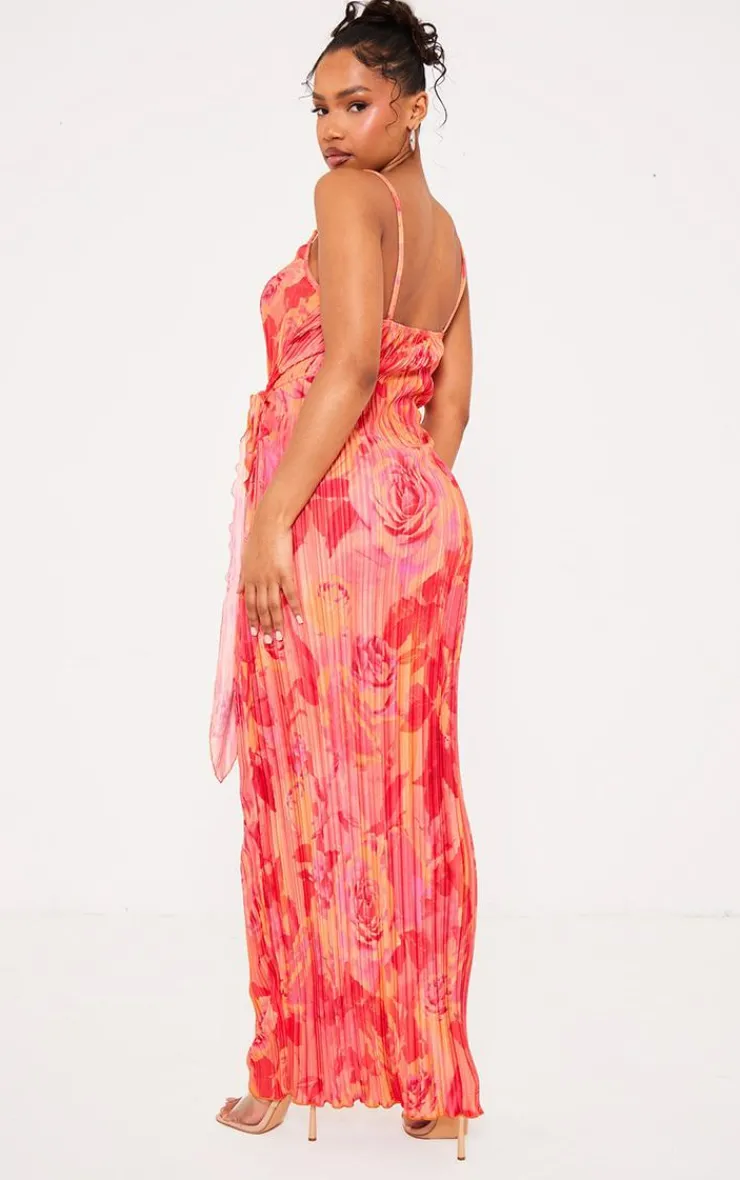 Print Plisse Wrap Tie Maxi Dress-PrettyLittleThing Sale