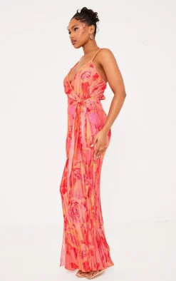 Print Plisse Wrap Tie Maxi Dress-PrettyLittleThing Sale