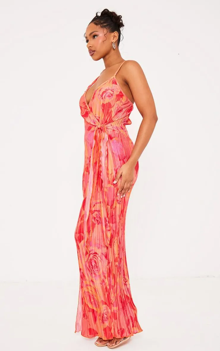 Print Plisse Wrap Tie Maxi Dress-PrettyLittleThing Sale