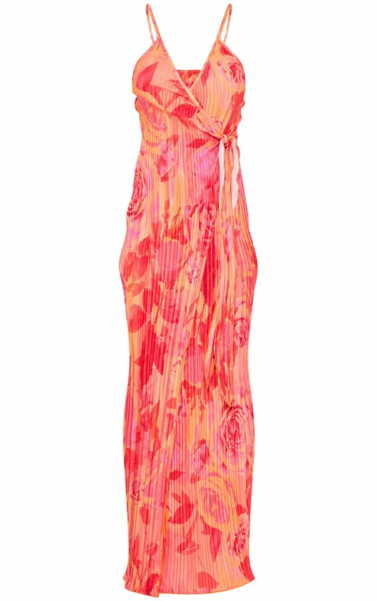 Print Plisse Wrap Tie Maxi Dress-PrettyLittleThing Sale