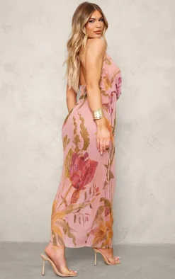 Print Sheer Plisse Cowl Neck Maxi Dress-PrettyLittleThing Best