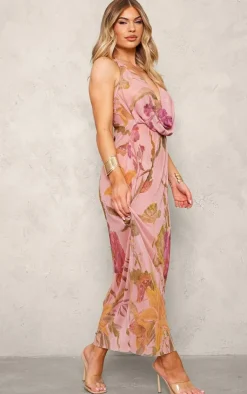 Print Sheer Plisse Cowl Neck Maxi Dress-PrettyLittleThing Best