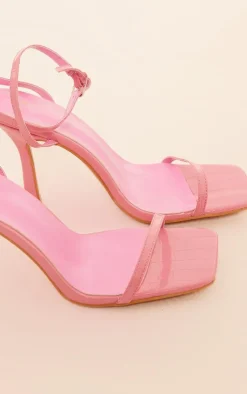 PrettyLittleThing Mid Heels*Pu Croc Square Toe Barely There Mid Heeled Sandals