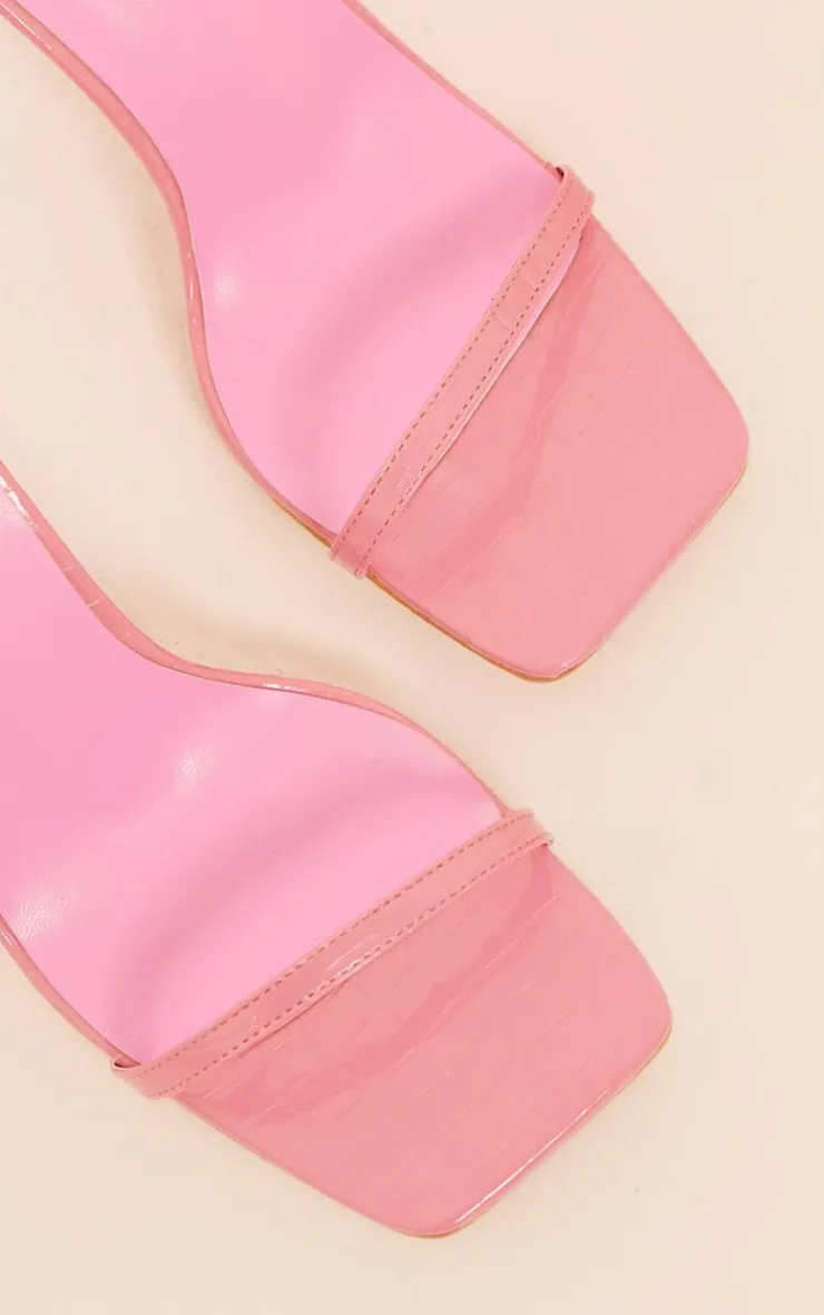 PrettyLittleThing Mid Heels*Pu Croc Square Toe Barely There Mid Heeled Sandals