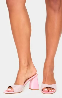 PrettyLittleThing Mules*PU Diamante Block Heeled Mules