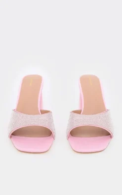 PrettyLittleThing Mules*PU Diamante Block Heeled Mules