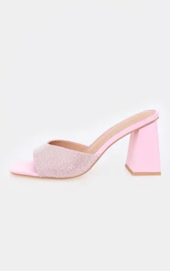 PrettyLittleThing Mules*PU Diamante Block Heeled Mules