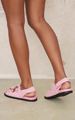 PrettyLittleThing Flat Sandals*PU Round Toe Buckled Sling Back Footbed Sandals