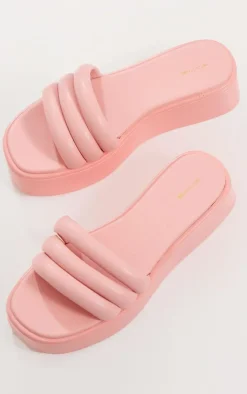 PrettyLittleThing Chunky Sandals*Pu Round Toe Chunky Padded Triple Strap Platform Sandals