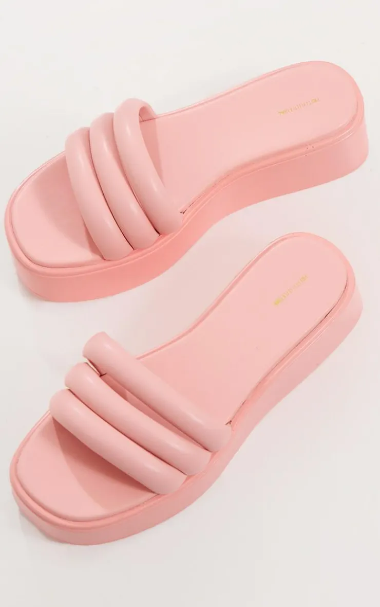 PrettyLittleThing Chunky Sandals*Pu Round Toe Chunky Padded Triple Strap Platform Sandals
