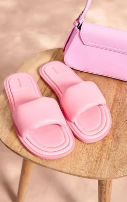 PrettyLittleThing Slides*Pu Round Toe Contrast Slider Sandals