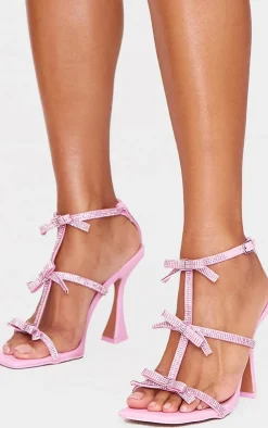 PrettyLittleThing Heeled Sandals*PU Square Toe Diamante Bow Heeled Sandals