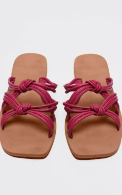 PrettyLittleThing Flat Sandals*Real Leather Square Toe Knotted Strap Flat Sandals