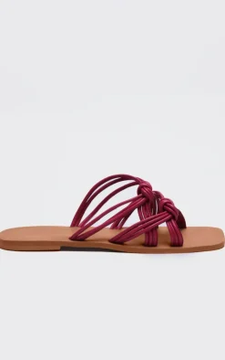 PrettyLittleThing Flat Sandals*Real Leather Square Toe Knotted Strap Flat Sandals