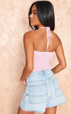 PrettyLittleThing Knitted Tops*Rib Knit Cut Out Halterneck Top