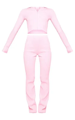 Sale PrettyLittleThing Rib Knit Zip Up Long Sleeve Co Ord Pink