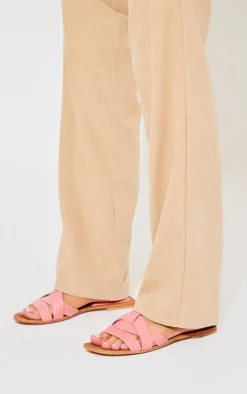 PrettyLittleThing Mules*Round Toe Real Leather Strap Mule Flat Sandals