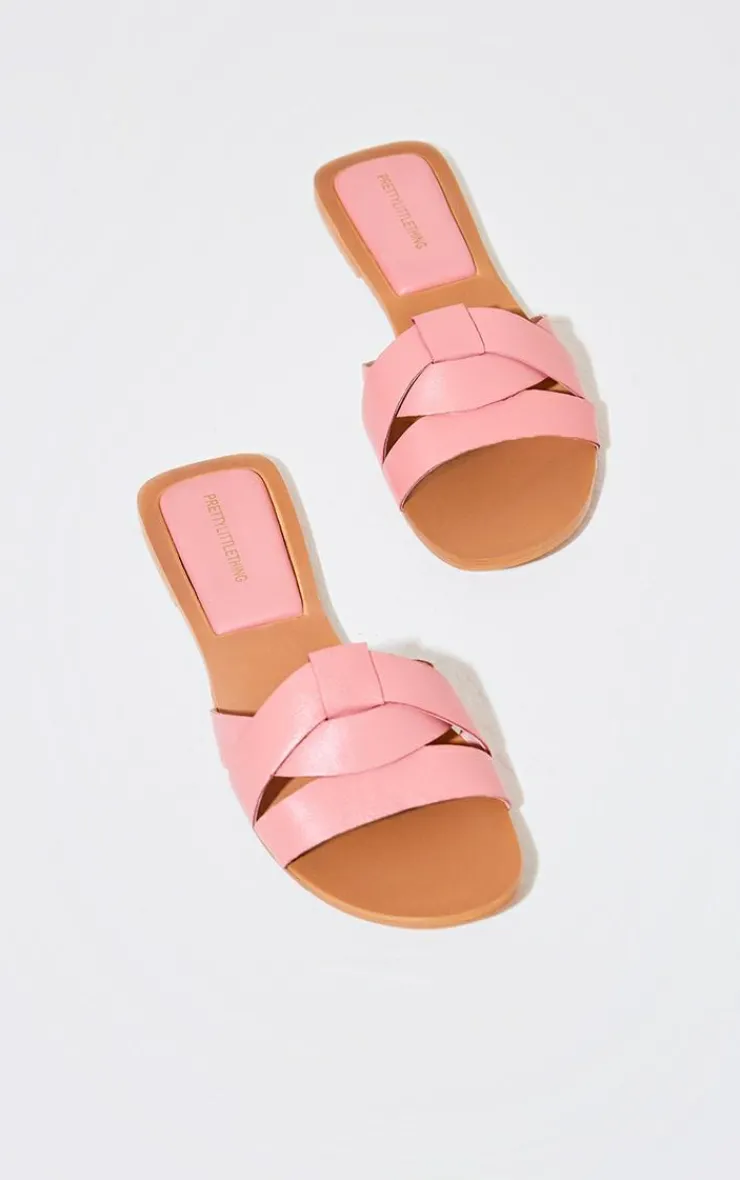 PrettyLittleThing Mules*Round Toe Real Leather Strap Mule Flat Sandals