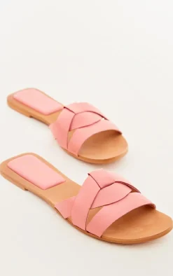 PrettyLittleThing Mules*Round Toe Real Leather Strap Mule Flat Sandals