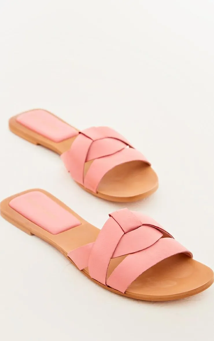 PrettyLittleThing Mules*Round Toe Real Leather Strap Mule Flat Sandals
