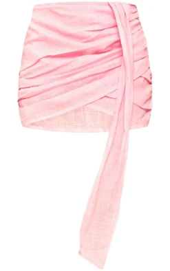 Online PrettyLittleThing Ruched Draped Mini Skirt Pink