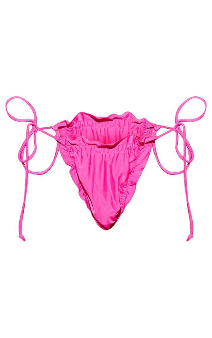 Pink Ruched Frill Bikini Bottoms