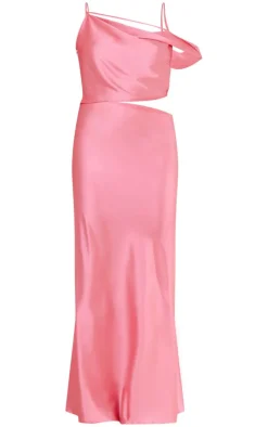 Satin Asymmetric Cut Out Maxi Dress-PrettyLittleThing Hot