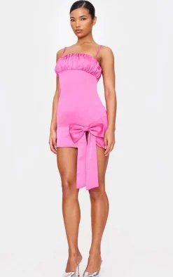 Satin Bow Detail Mini Dress-PrettyLittleThing Discount
