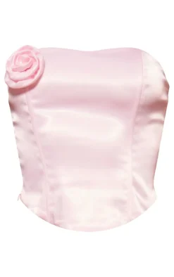 Sale PrettyLittleThing Satin Flower Corset Pink