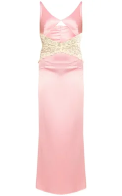 Pink Satin Lace Insert Maxi Dress-PrettyLittleThing Online