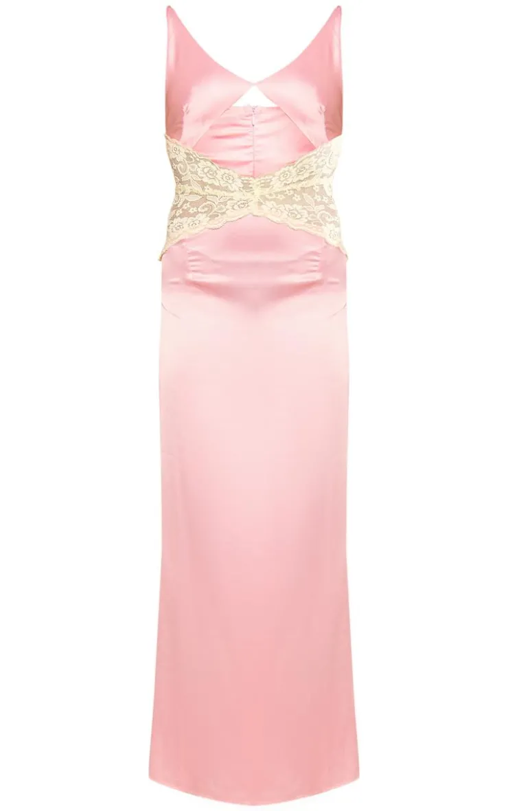 Pink Satin Lace Insert Maxi Dress-PrettyLittleThing Online