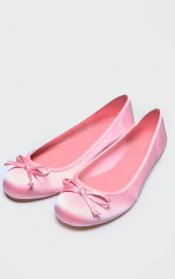 PrettyLittleThing Ballet Flats*Satin Round Toe Bow Detail Ballet Flats