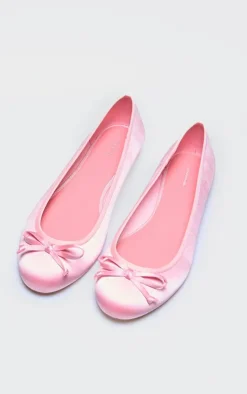 PrettyLittleThing Ballet Flats*Satin Round Toe Bow Detail Ballet Flats