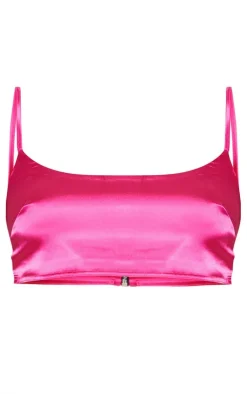 New PrettyLittleThing Satin Scoop Neck Crop Top Pink