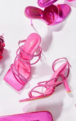PrettyLittleThing High Heels*Satin Square Toe Diamante Strappy High Heeled Sandals