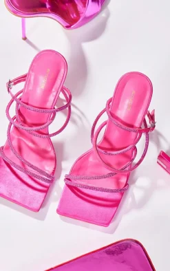 PrettyLittleThing High Heels*Satin Square Toe Diamante Strappy High Heeled Sandals