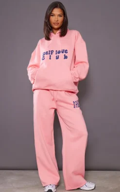 PrettyLittleThing Self Love Club Graphic Puff Print Oversized Hoodie Pink