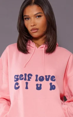 PrettyLittleThing Self Love Club Graphic Puff Print Oversized Hoodie Pink
