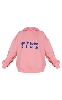 PrettyLittleThing Self Love Club Graphic Puff Print Oversized Hoodie Pink
