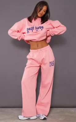 Hot PrettyLittleThing Self Love Club Graphic Puff Print Oversized Sweatpants Pink