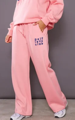 Hot PrettyLittleThing Self Love Club Graphic Puff Print Oversized Sweatpants Pink