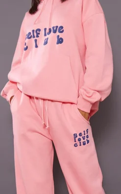Hot PrettyLittleThing Self Love Club Graphic Puff Print Oversized Sweatpants Pink