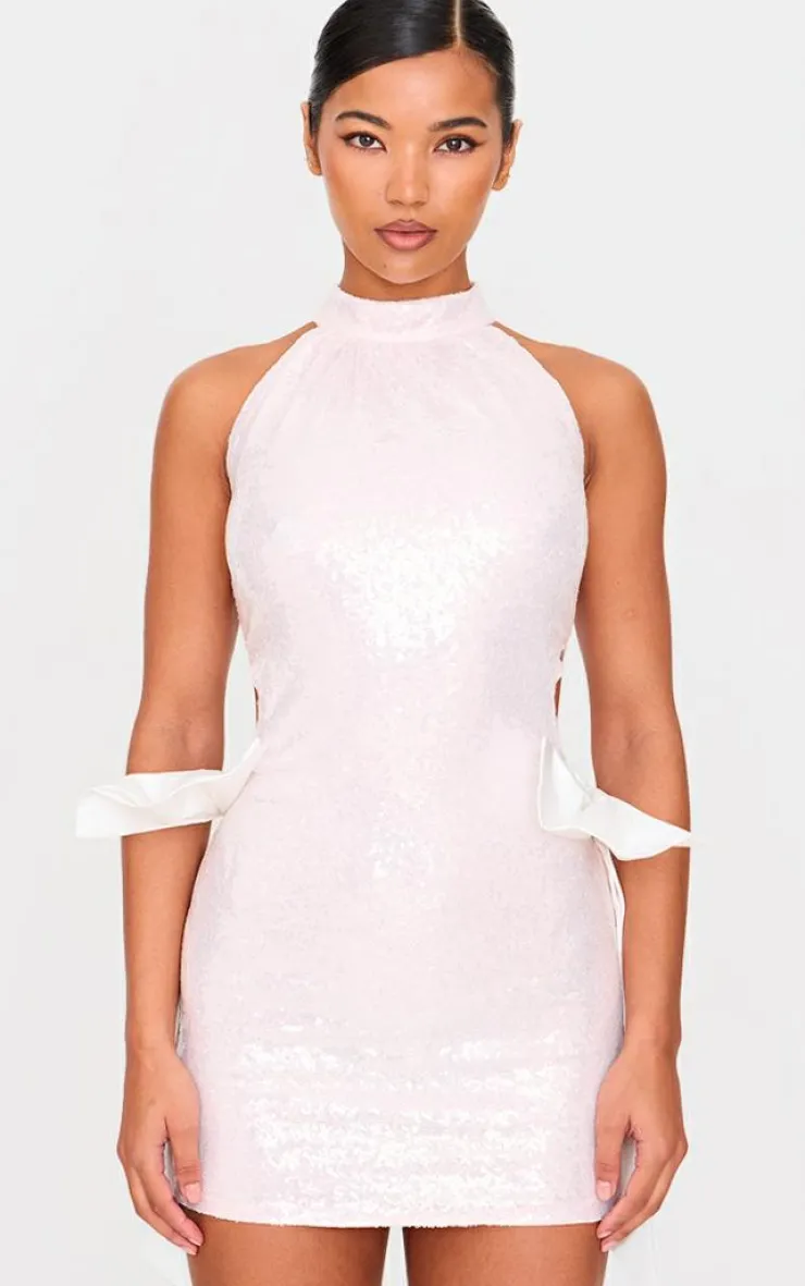 Pink Sequin Cut Out Bow Detail Mini Dress-PrettyLittleThing Clearance