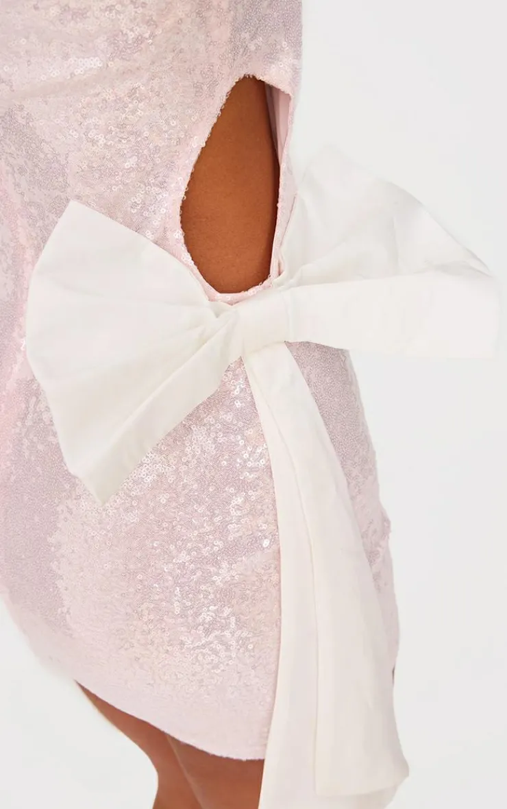 Pink Sequin Cut Out Bow Detail Mini Dress-PrettyLittleThing Clearance
