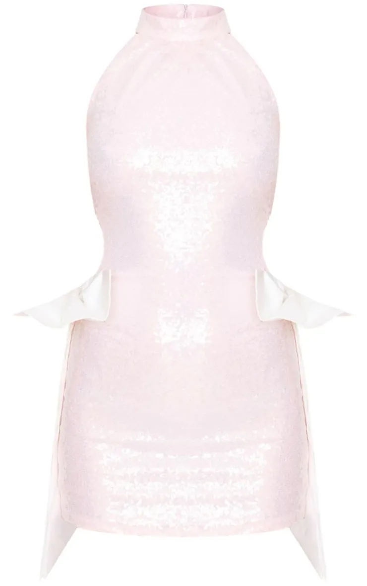 Pink Sequin Cut Out Bow Detail Mini Dress-PrettyLittleThing Clearance