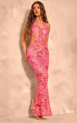 Sequin Plunge Maxi Dress-PrettyLittleThing Online